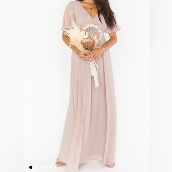 Show Me Your Mumu Emily Empire Maxi Dress Soft Beige Chiffon Size Small NWT - Picture 5 of 8